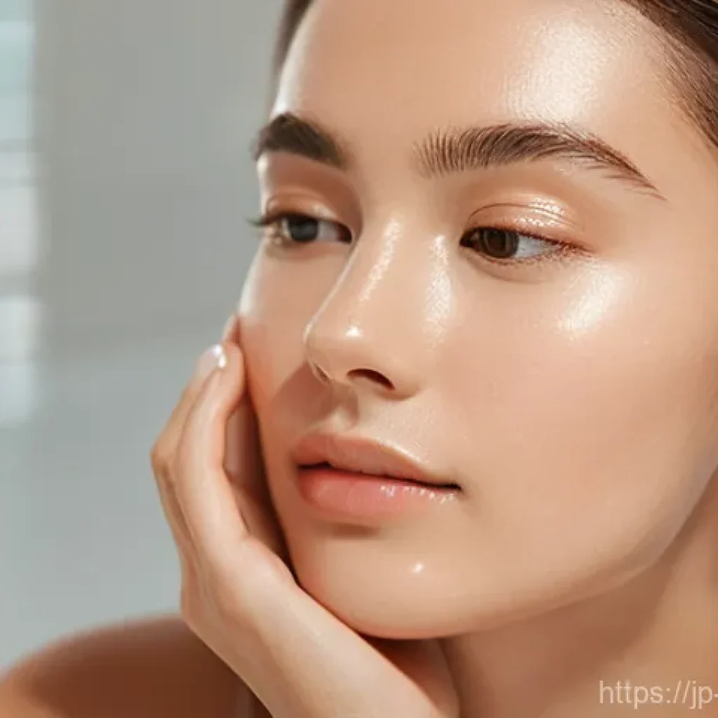 뷰티 컨텐츠 제작과 메이크업 - **Prompt 1: Hydrating Serum Application**
    A close-up portrait of a radiant young woman, early 30...