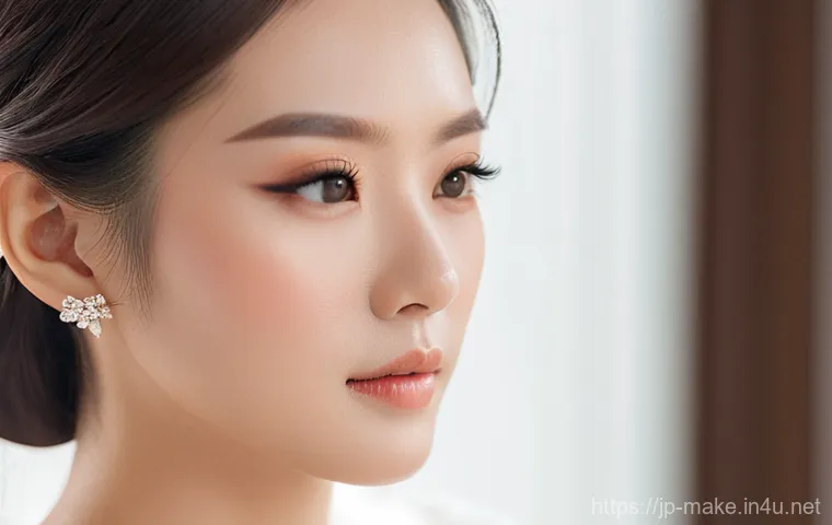 웨딩 메이크업 전문가 업무 사례 - **"A close-up portrait of a beautiful Japanese bride receiving her 'personal color' makeup. The prof...