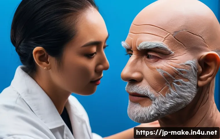 특수분장 전문가로 전향하기 - A professional special effects makeup artist applying realistic silicone prosthetics to an actor&rsquo;s f...