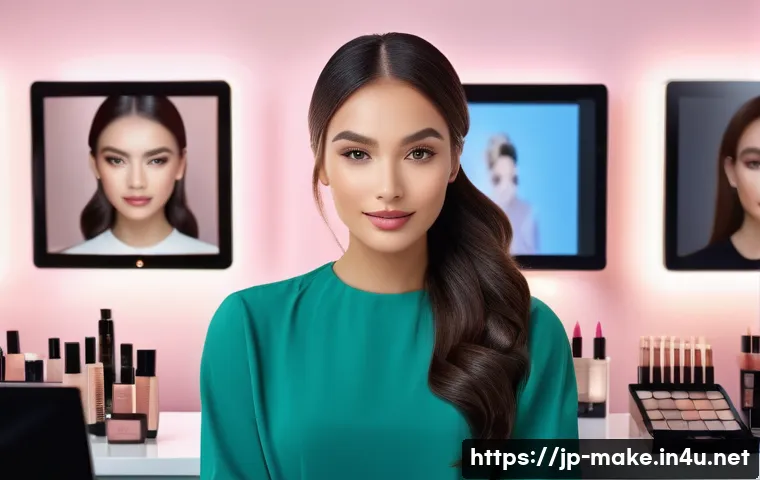 뷰티 업계 메이크업 이직 사례 - A professional makeup artist in a modern beauty salon setting, demonstrating natural makeup techniqu...