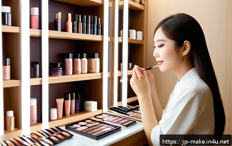뷰티 업계 진출 방법과 메이크업의 역할 - A professional makeup artist in a modern beauty salon, carefully applying vibrant, trendy makeup to ...