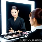 메이크업 아티스트 성공 사례 - Photorealistic editorial portrait of a successful Japanese makeup artist backstage at a prestigious ...